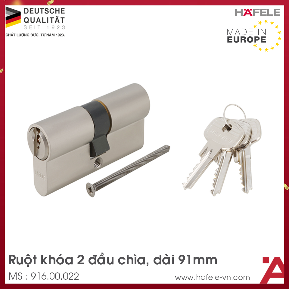 Ruột Khóa 2 Đầu Chìa 91mm Hafele 916.00.022