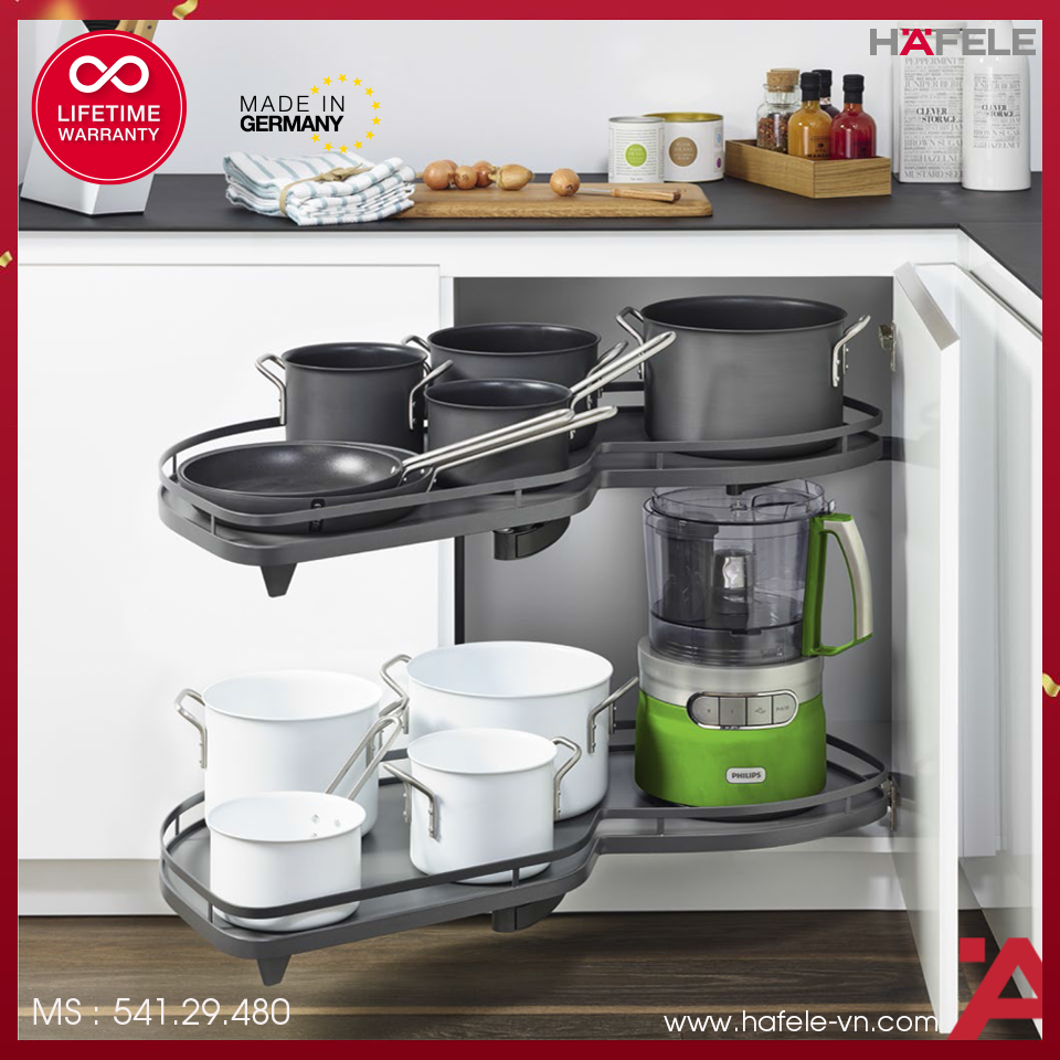 Rổ Góc LeMans II 2 Khay Màu Đen Xoay Phải Hafele 541.29.480