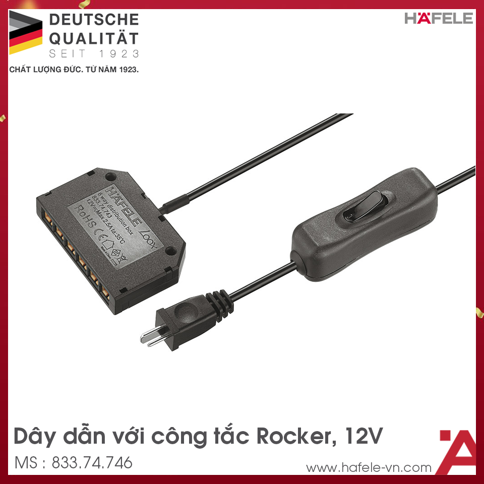 Dây Dẫn Điện Với Công Tắc Chạm & Bộ Chia Cổng 12V Hafele 833.74.746