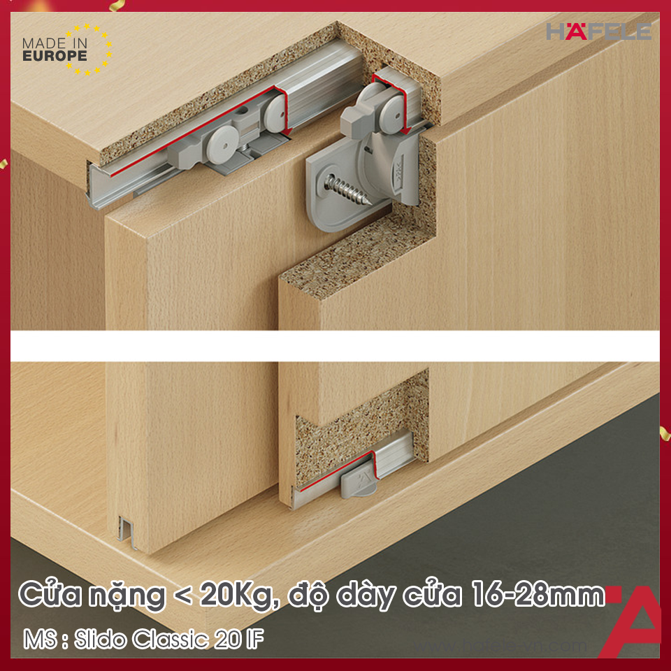 Bộ Phụ Kiện Cửa Trượt Tủ Hafele Slido Classic 20 IF