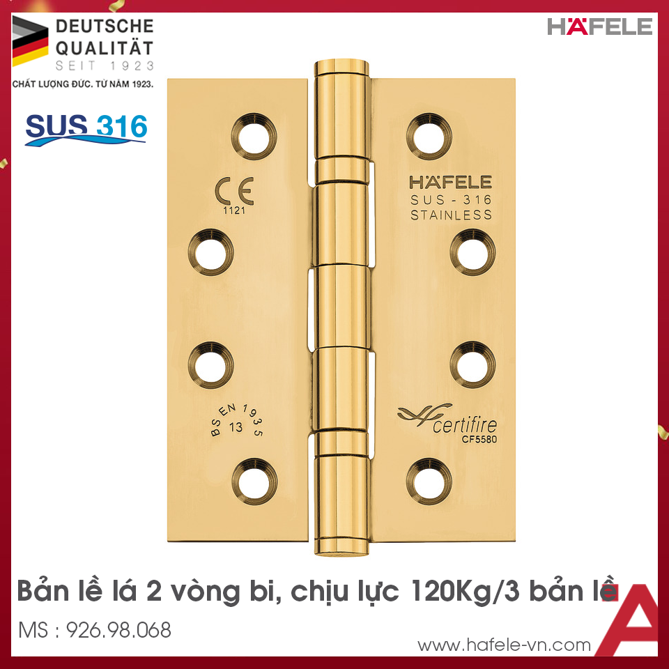 Bản Lề Lá 2 Vòng Bi 120Kg Hafele 926.98.068