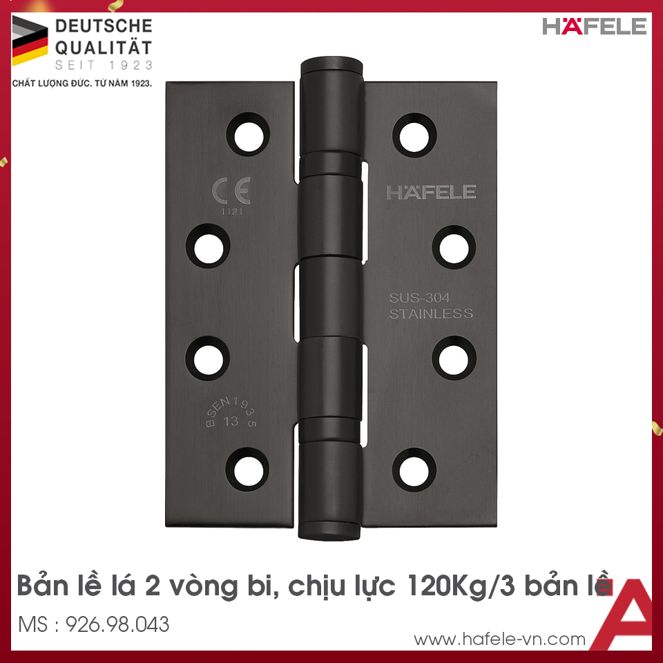 Bản Lề Lá 2 Vòng Bi 120Kg Hafele 926.98.043