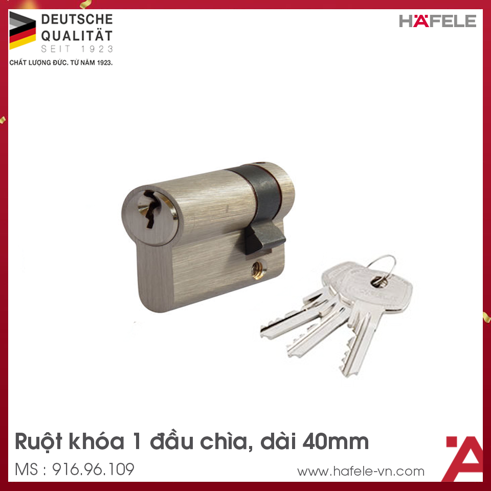 Ruột Khóa 1 Đầu Chìa 40mm Hafele 916.96.109