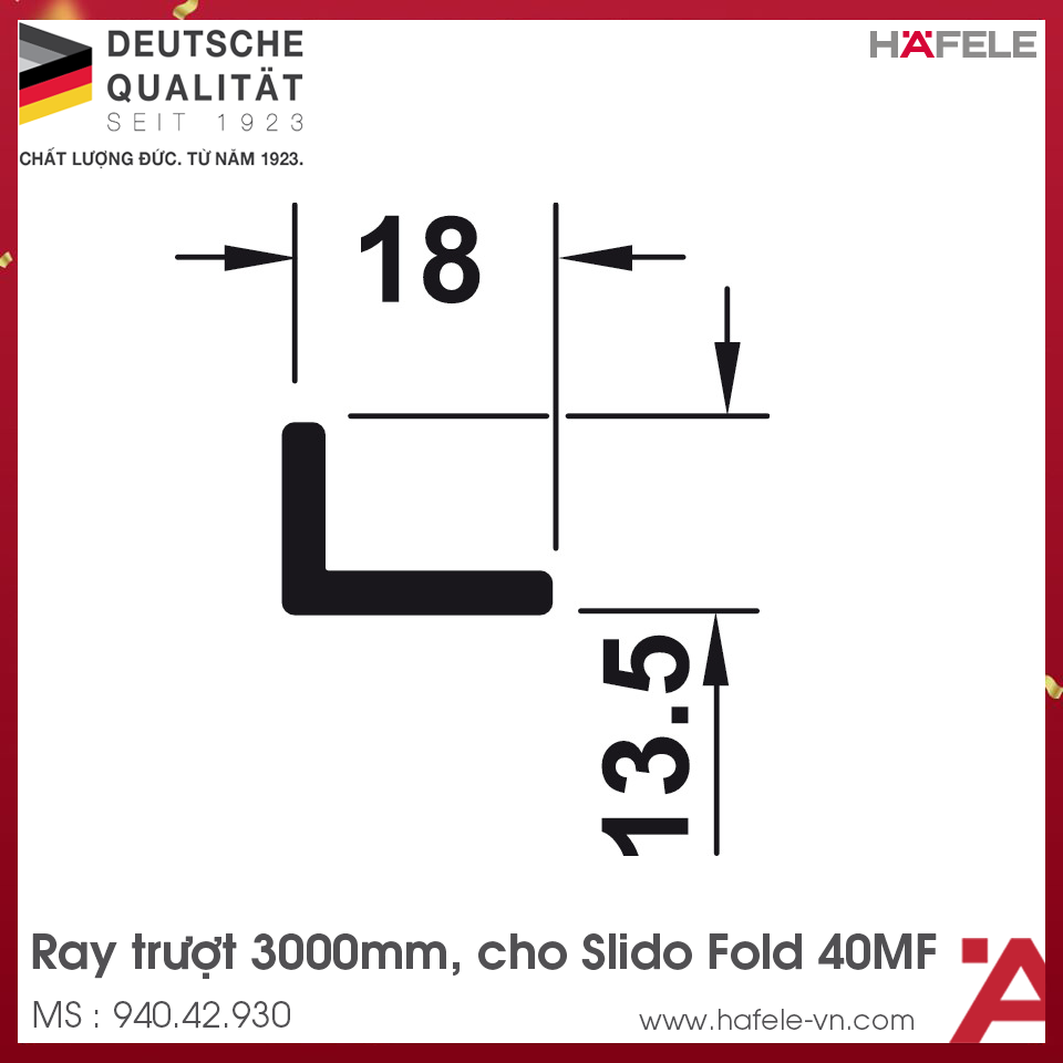 Ray Trượt Trên 3000mm Cho Slido Fold 40MF Hafele 940.42.930