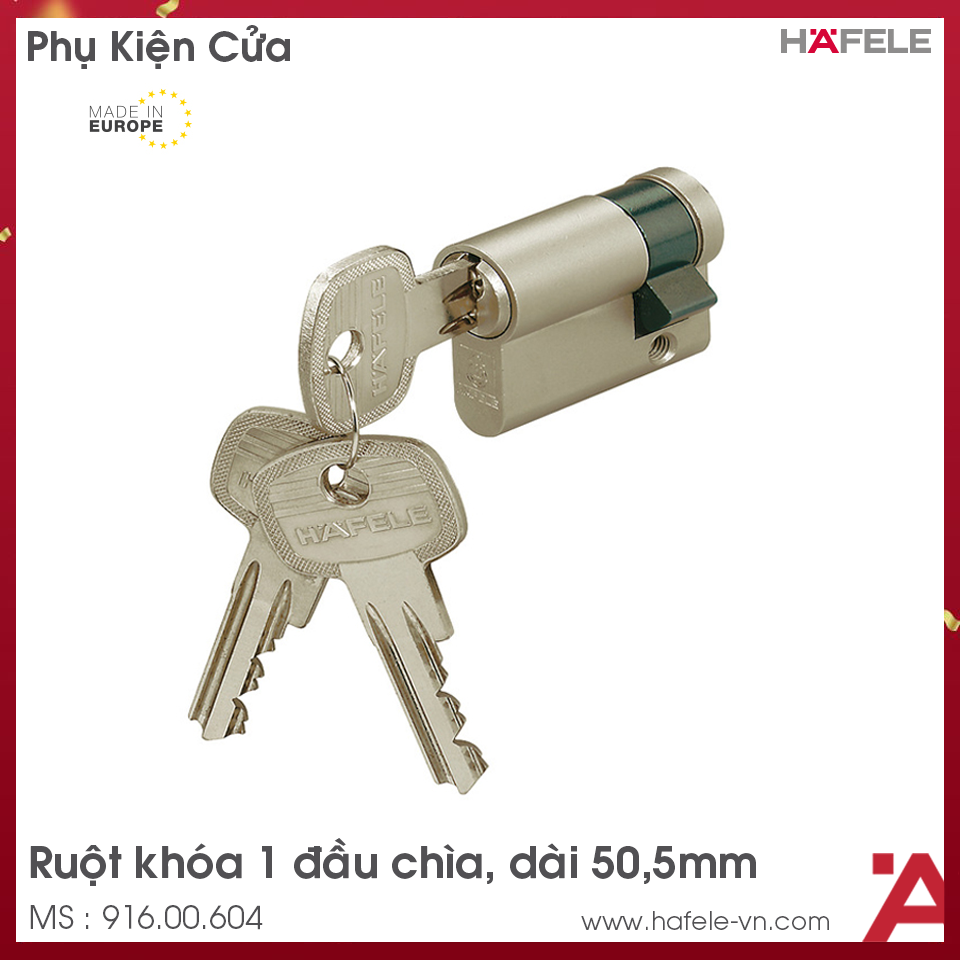 Ruột Khóa 1 Đầu Chìa 50.5mm Hafele 916.00.604