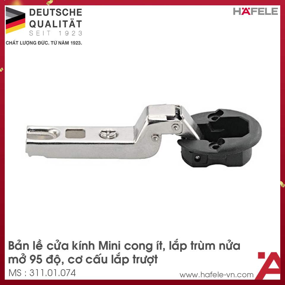 Bản Lề Trùm Nửa Metalla Mini A 95º Cửa Kính Hafele 311.01.074