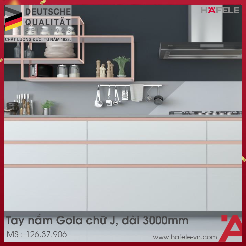 Tay Nắm Tủ Ngang Gola Chữ J 2800mm Hafele 126.37.906
