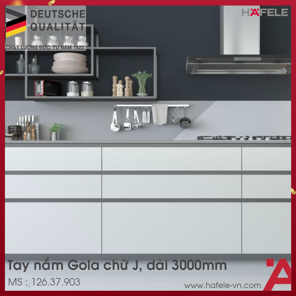 Tay Nắm Tủ Ngang Gola Chữ J 2800mm Hafele 126.37.903