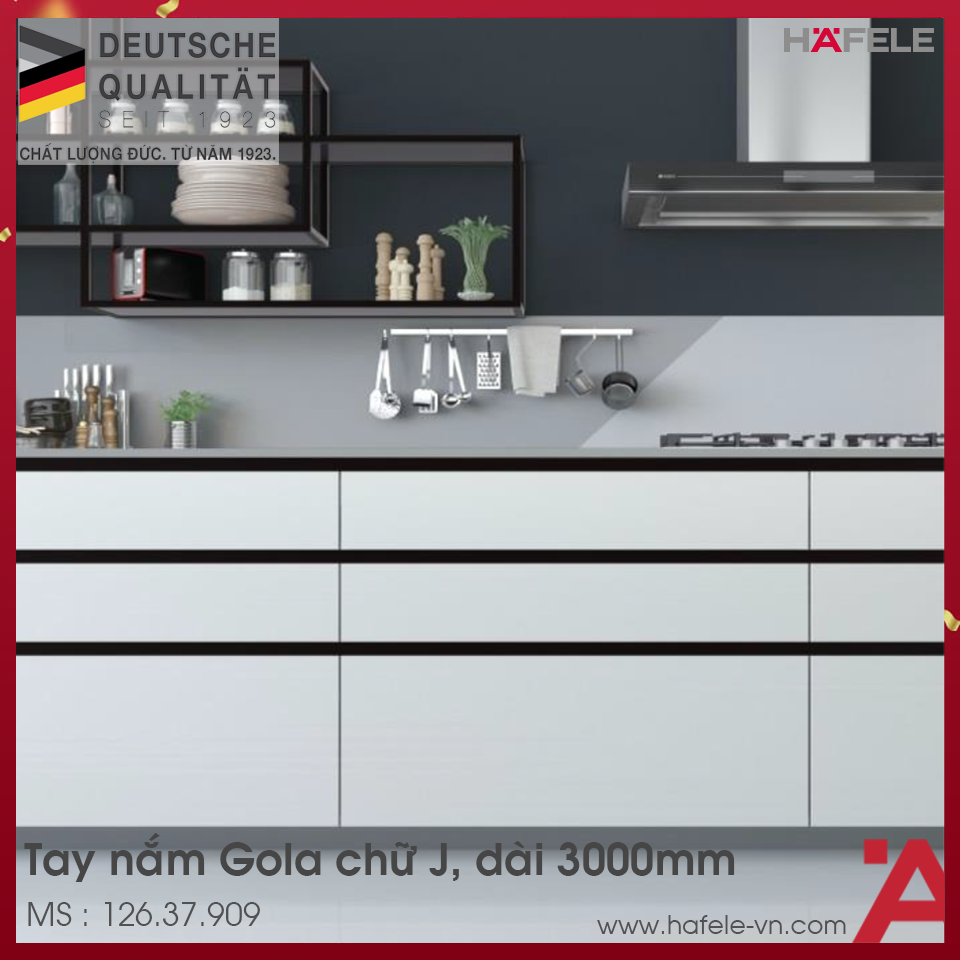 Tay Nắm Tủ Ngang Gola Chữ J 2800mm Hafele 126.37.909