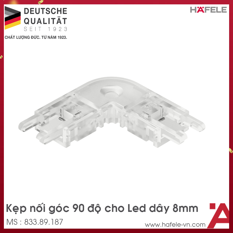 Kẹp Nối Góc 90º Cho Đèn Led Dây 8mm Hafele 833.89.187