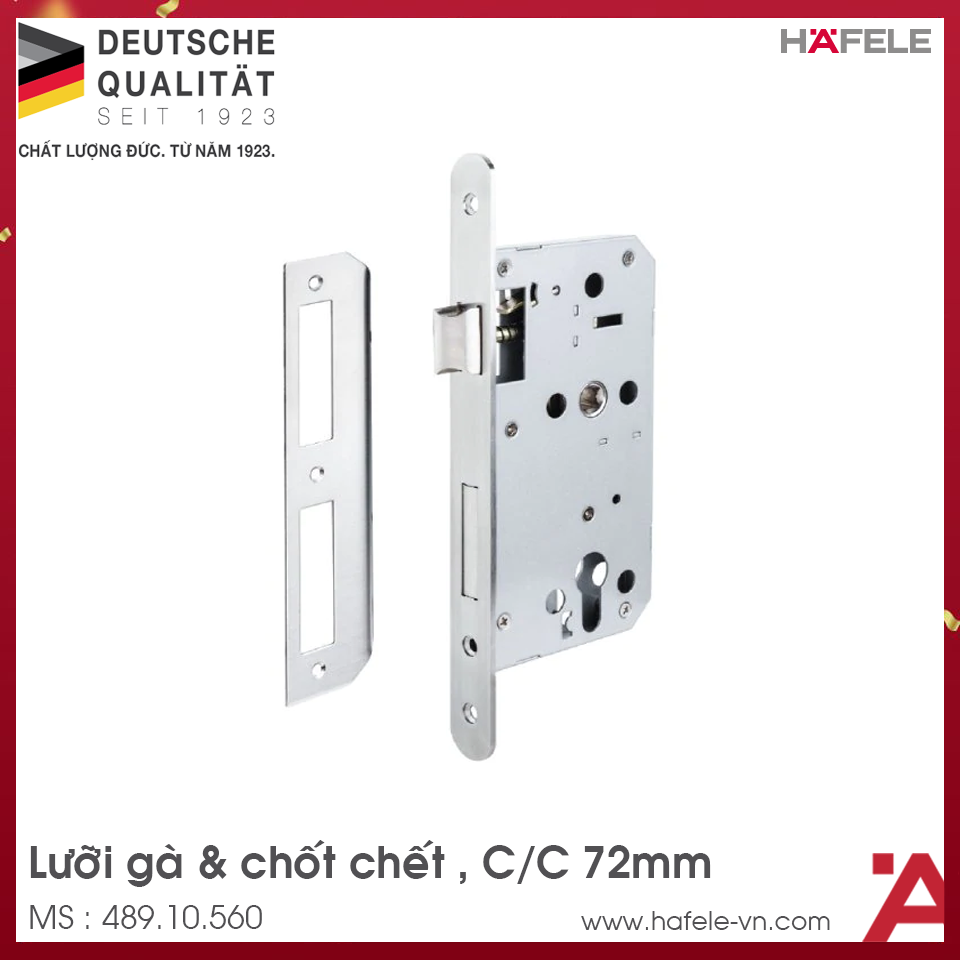 Thân Khóa Lưỡi Gà Chốt Chết C/C 72mm Hafele 489.10.560