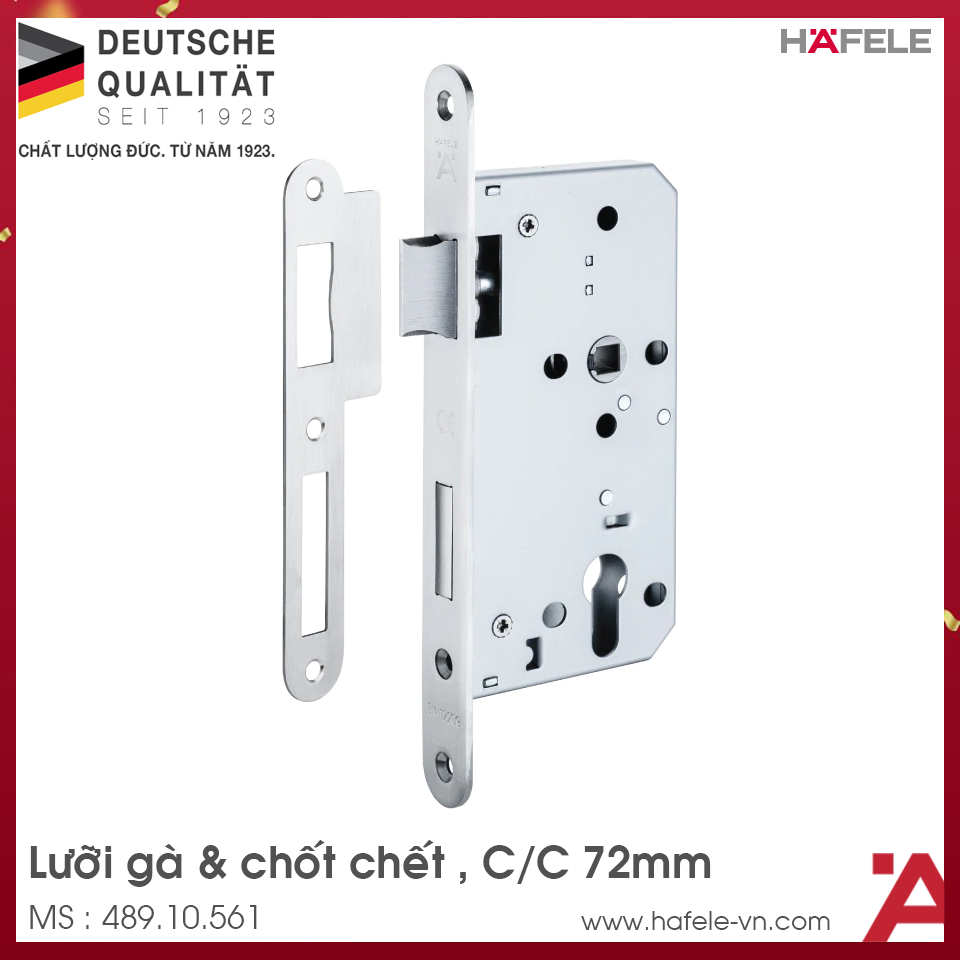 Thân Khóa Lưỡi Gà Chốt Chết C/C 72mm Hafele 489.10.561