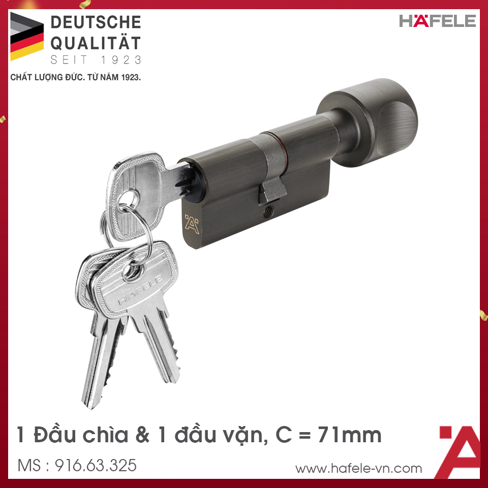 Ruột Khóa 1 Đầu Vặn 1 Đầu Chìa 71mm Hafele 916.63.325