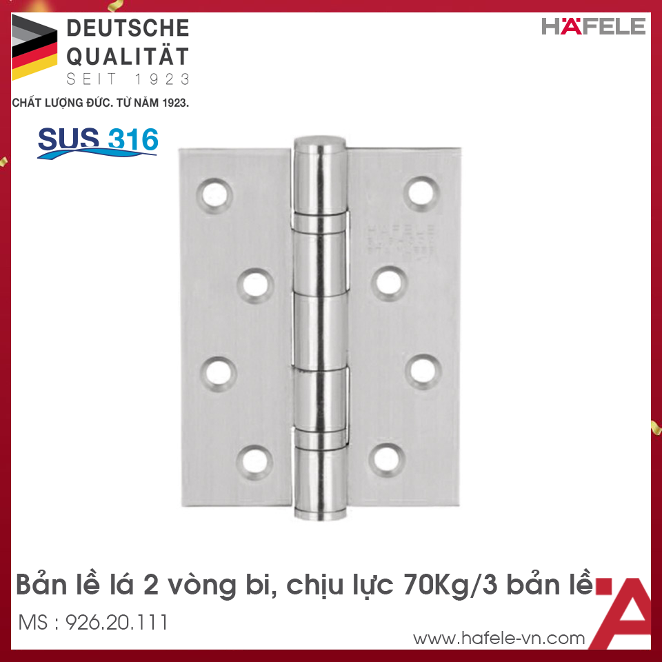 Bản Lề Lá 2 Vòng Bi 70Kg Hafele 926.20.111