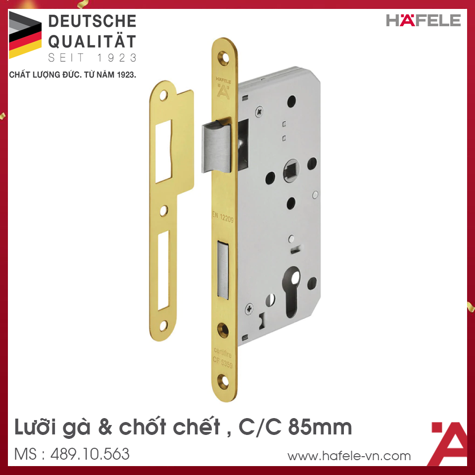 Thân Khóa Lưỡi Gà Chốt Chết C/C 85mm Hafele 489.10.563