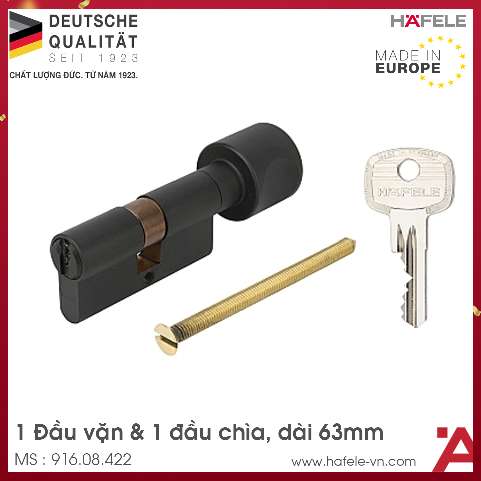 Ruột Khóa 1 Đầu Chìa 1 Đầu Vặn 63mm Hafele 916.08.422