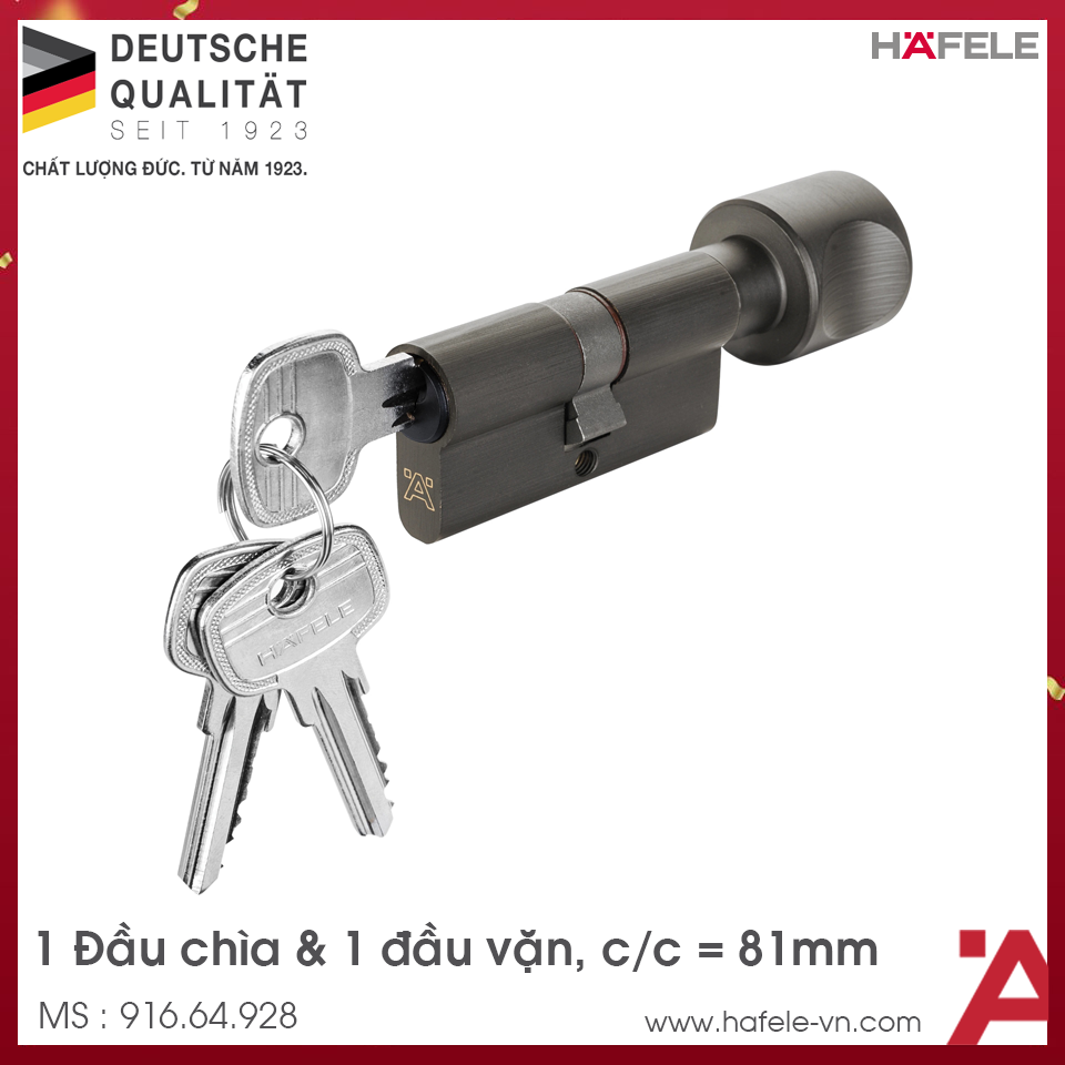Ruột Khóa 1 Đầu Chìa 1 Đầu Vặn 81mm Hafele 916.64.928