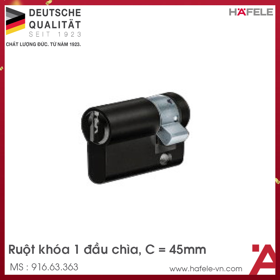 Ruột Khóa 1 Đầu Chìa 45mm Hafele 916.63.363