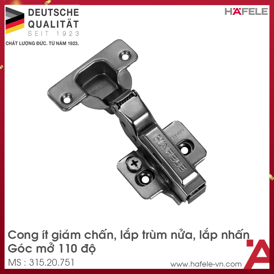 Bản Lề Trùm Nửa Metalla SM Giảm Chấn 110º Hafele 315.20.751