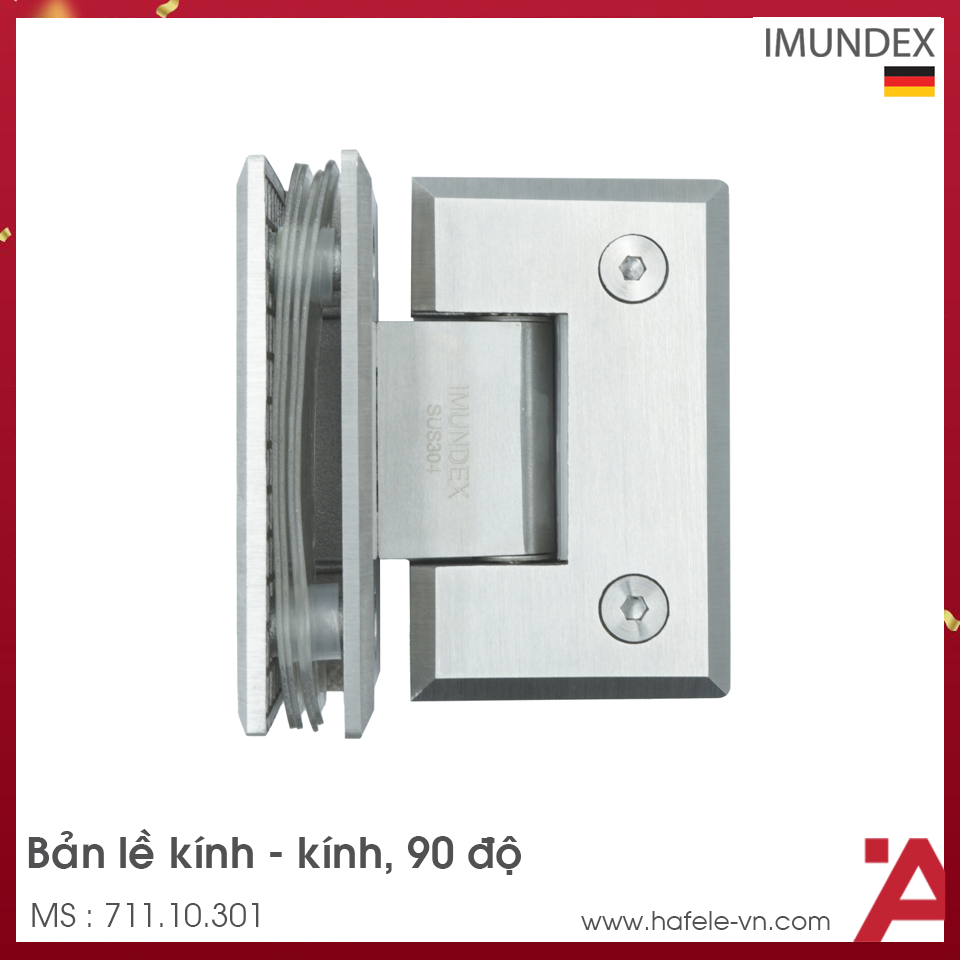 Bản Lề Kính - Kính 90º Inox Mờ Imundex 711.10.301