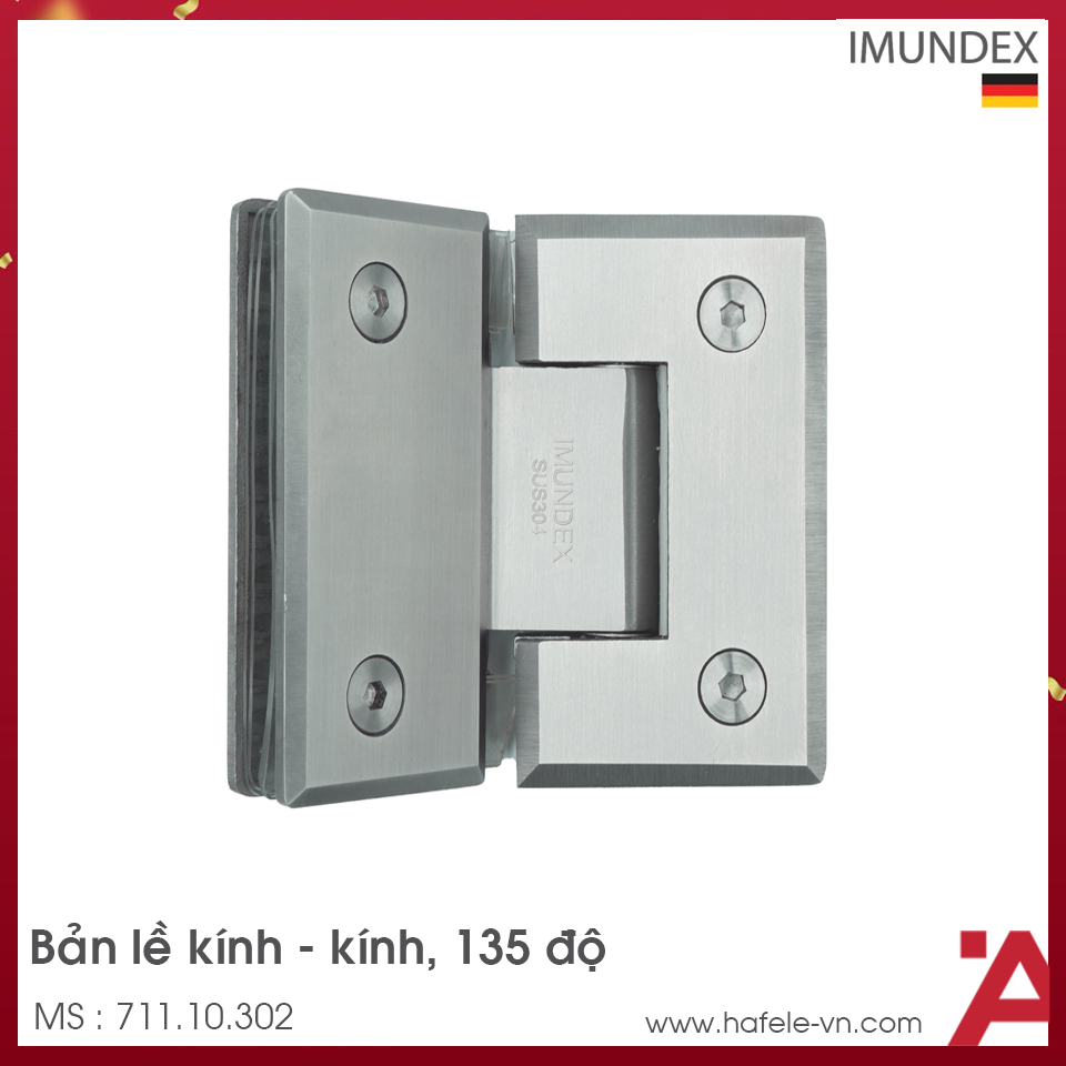 Bản Lề Kính - Kính 135º Inox Mờ Imundex 711.10.302