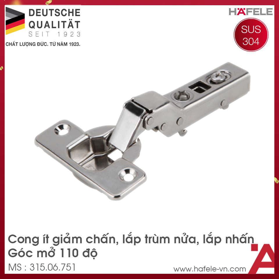 Bản Lề Trùm Nửa Metalla SM 110° Giảm Chấn Hafele 315.06.751