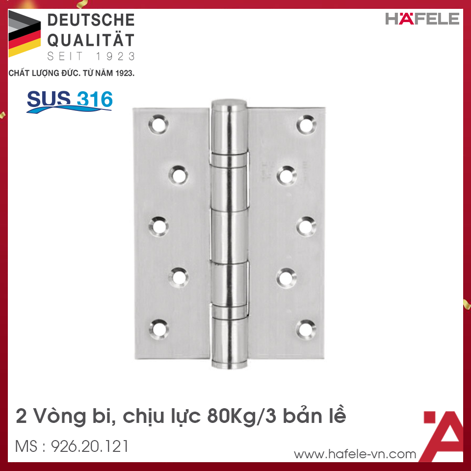 Bản Lề Lá 2 Vòng Bi 80Kg Hafele 926.20.121