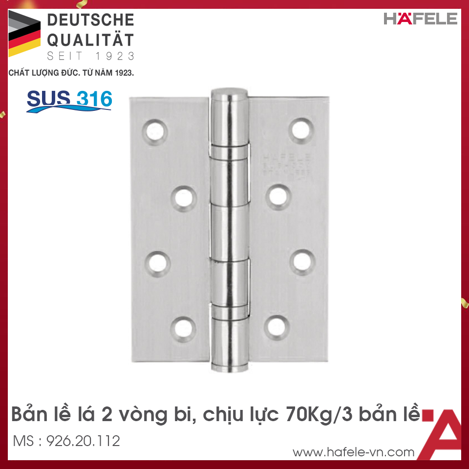 Bản Lề Lá 2 Vòng Bi 70Kg Hafele 926.20.112