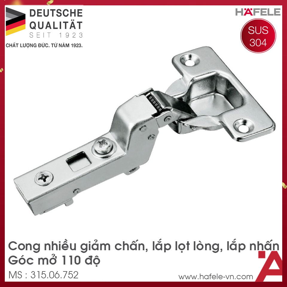 Bản Lề Lọt Lòng Metalla SM 110° Giảm Chấn Hafele 315.06.752