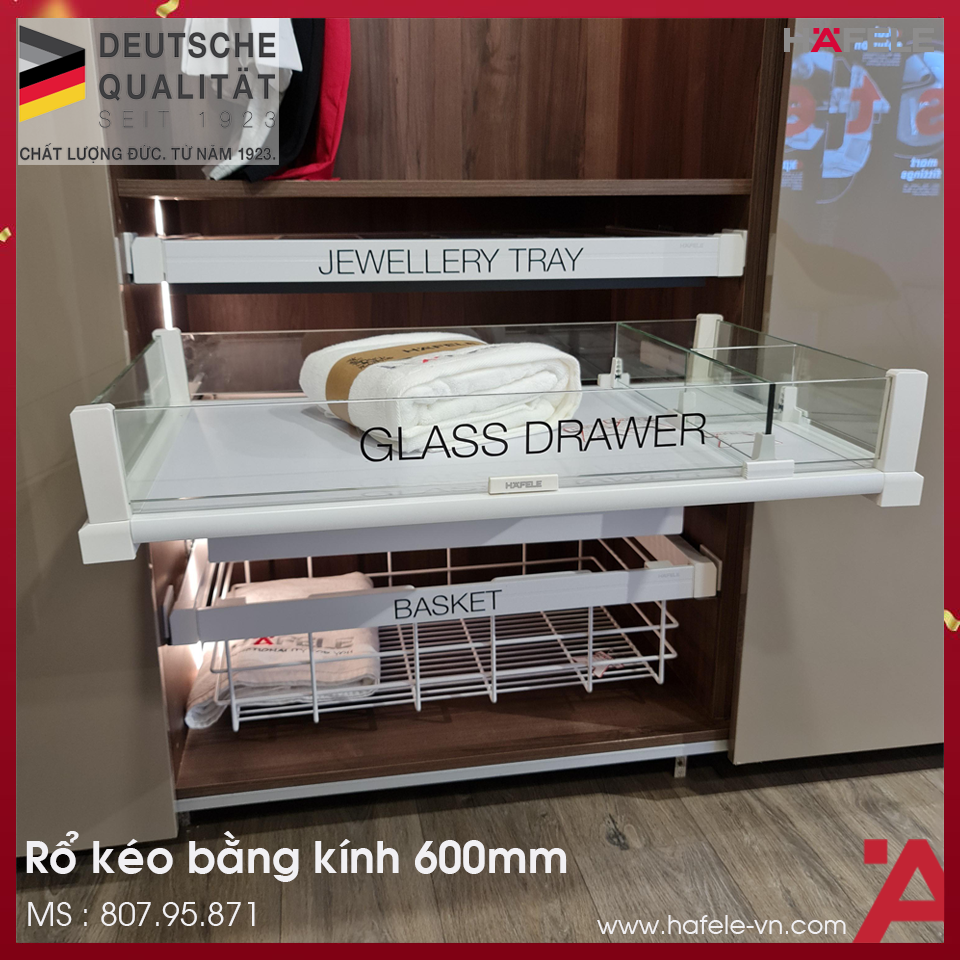 Rổ Kéo Bằng Kính 600mm Hafele 807.95.871