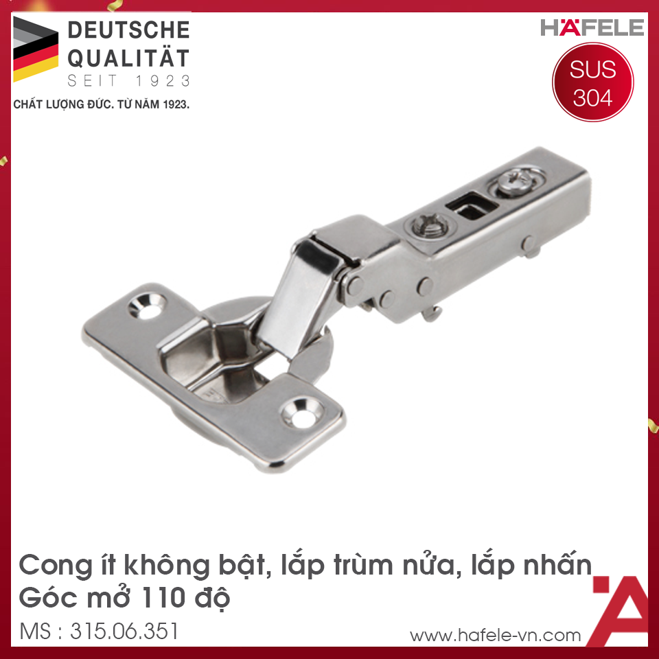 Bản Lề Trùm Nửa Metalla SM 110° Không Bật Hafele 315.06.351