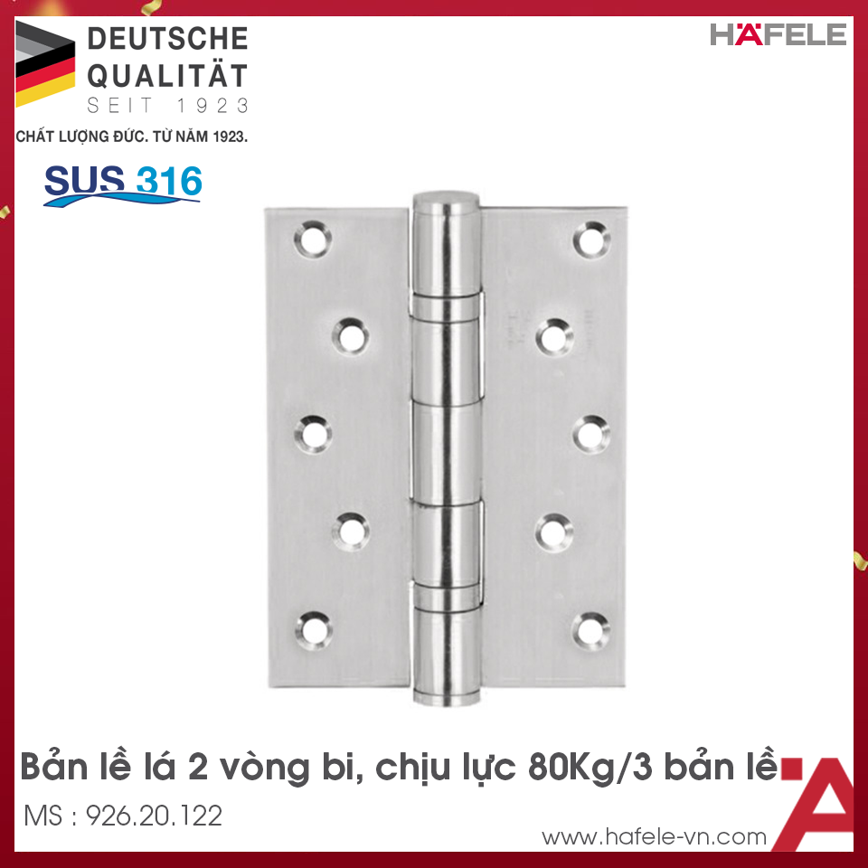 Bản Lề Lá 2 Vòng Bi 80Kg Hafele 926.20.122