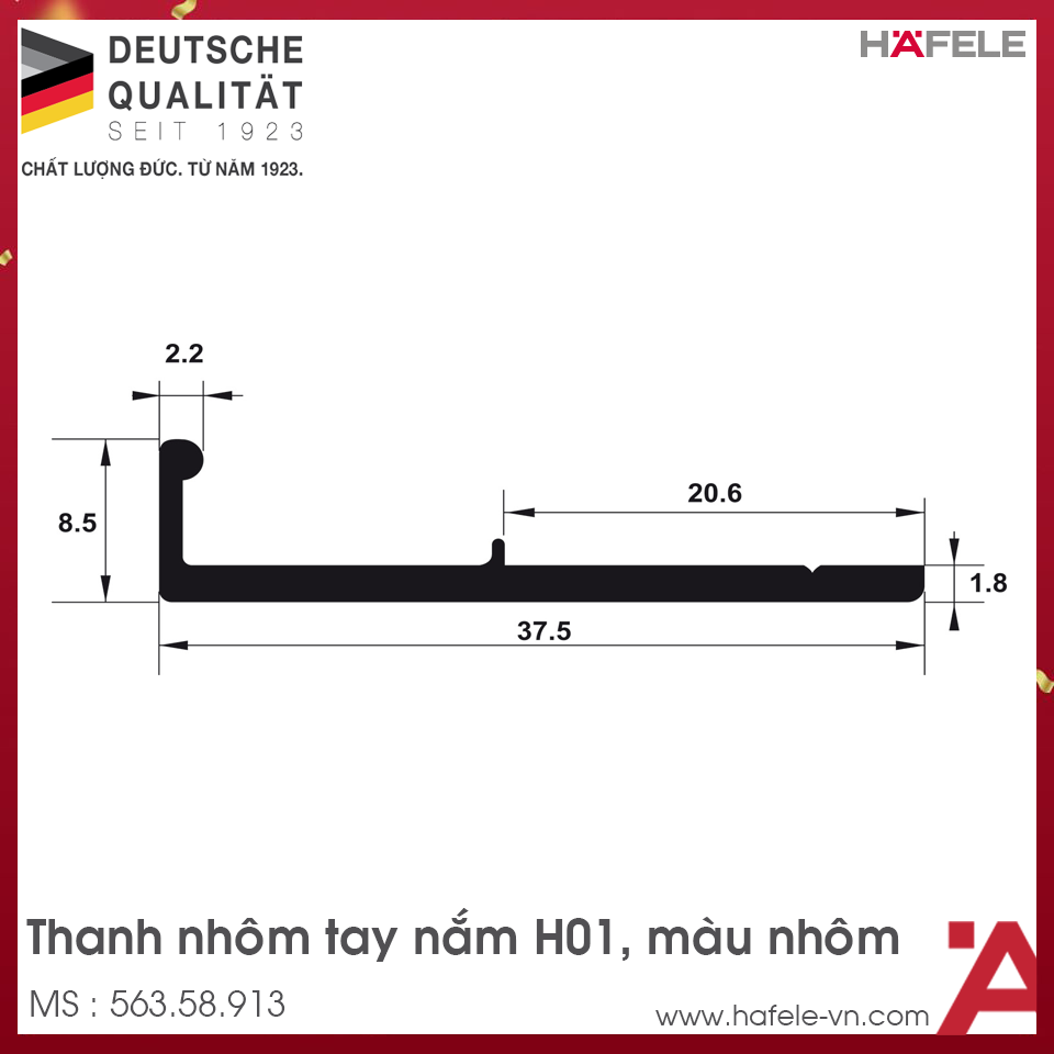 Thanh Nhôm Tay Nắm H01 Hafele 563.58.913