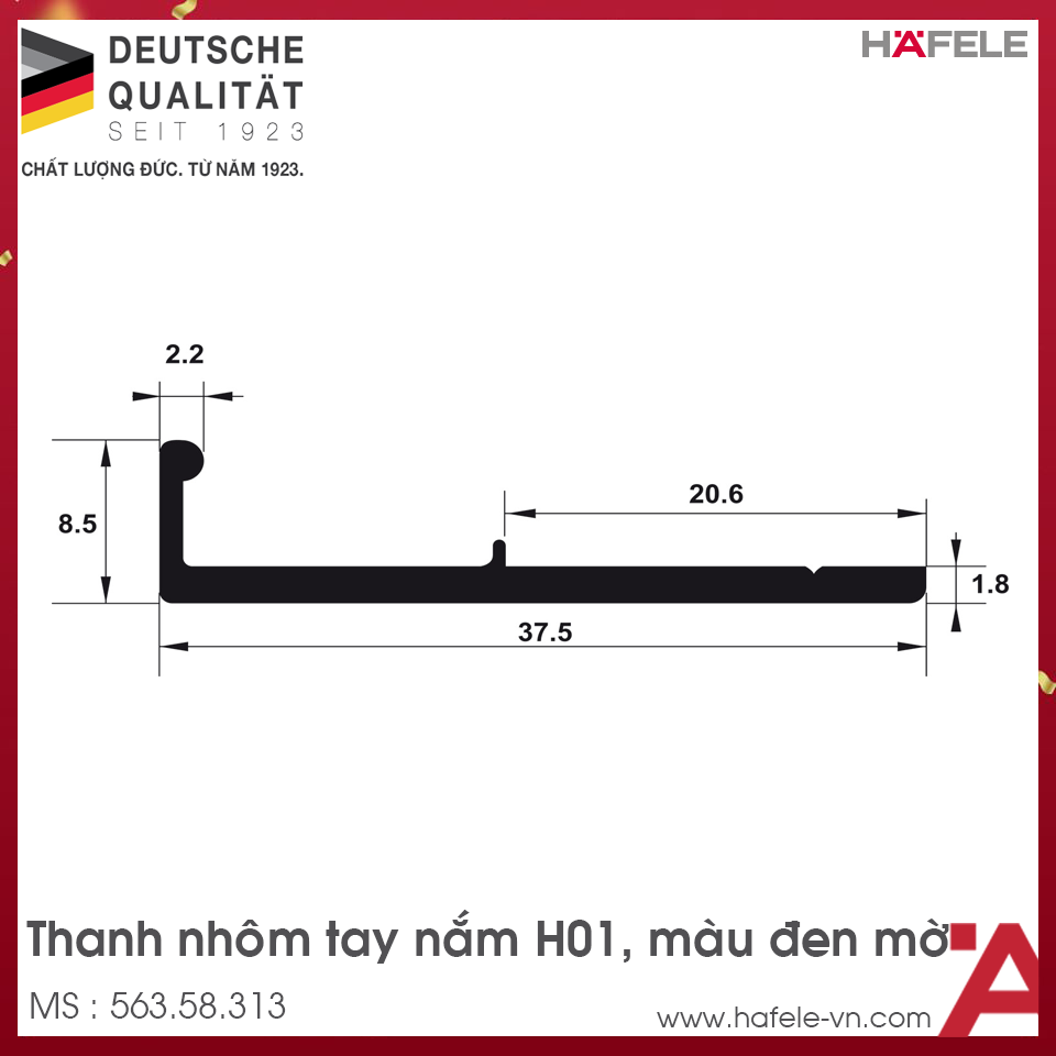 Thanh Nhôm Tay Nắm H01 Hafele 563.58.313