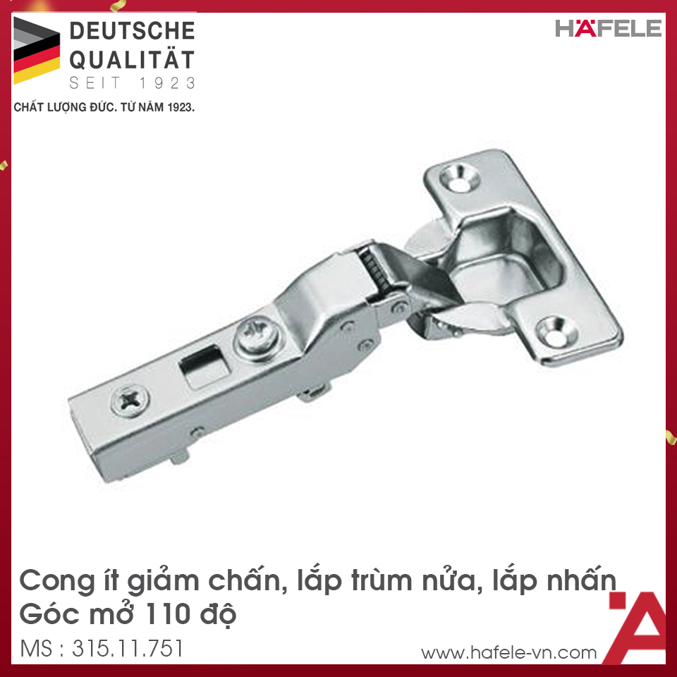 Bản Lề Trùm Nửa Metalla SM 110° Giảm Chấn Hafele 315.11.751