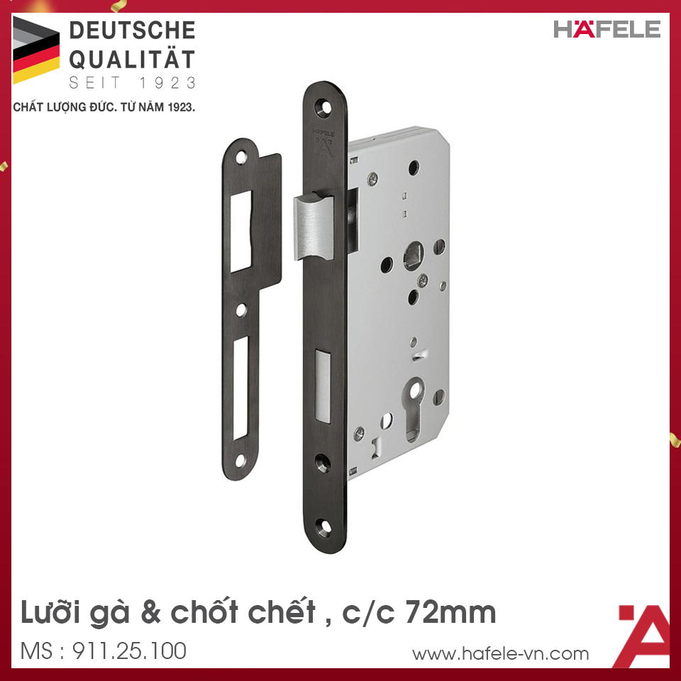 Thân Khóa Lưỡi Gà Chốt Chết C/C 72mm Hafele 911.25.100