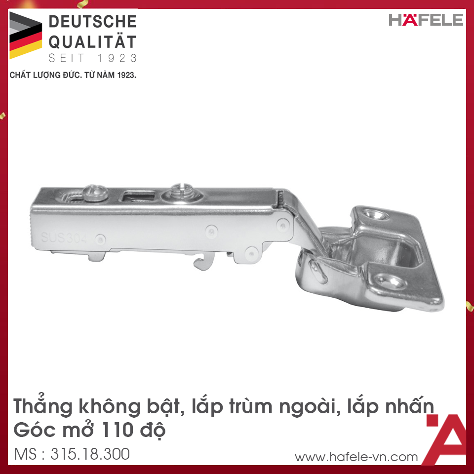 Bản Lề Metalla SM Không Bật 110° Trùm Ngoài Hafele 315.18.300