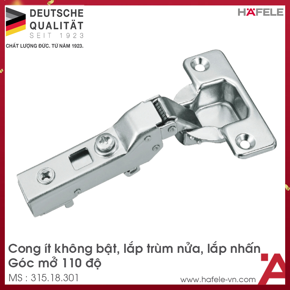 Bản Lề Metalla SM Không Bật 110° Trùm Nửa Hafele 315.18.301