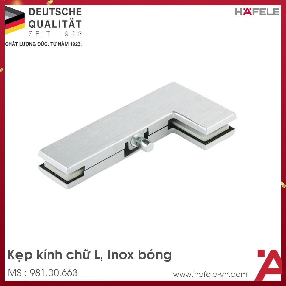 Kẹp Kính Chữ L Inox Bóng Hafele 981.00.663