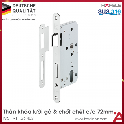 Thân Khóa Lưỡi Gà Chốt Chết C/C 72mm Hafele 911.25.402