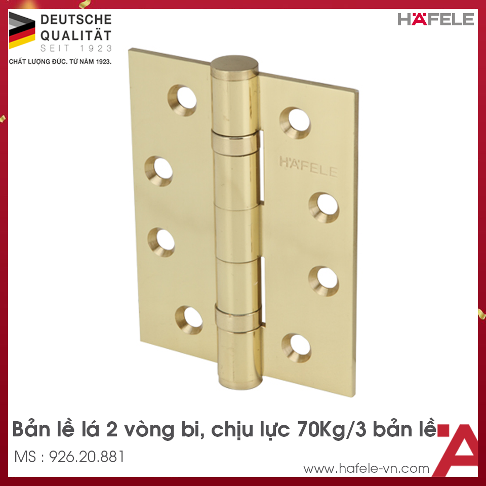 Bản Lề Lá 2 Vòng Bi 70Kg Màu Đồng Bóng Hafele 926.20.881