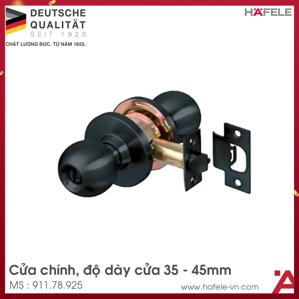 Khóa Nắm Tròn Cửa Chính 60mm Màu Đen Hafele 911.78.925