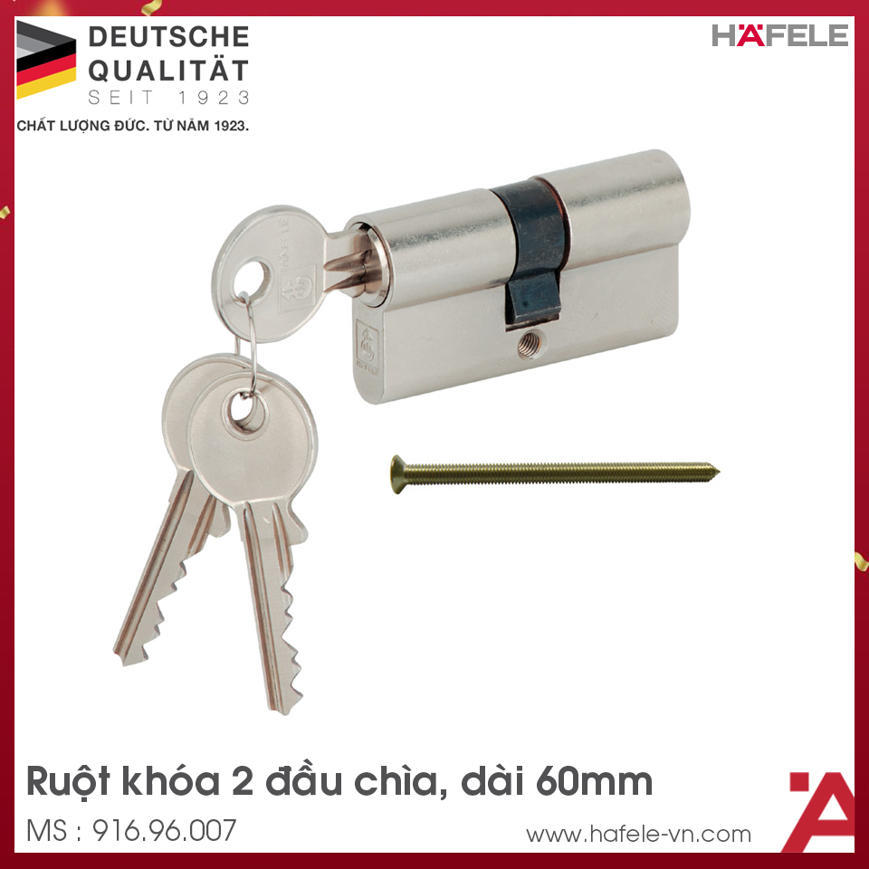 Ruột Khóa 2 Đầu Chìa Dài 60mm Hafele 916.96.007