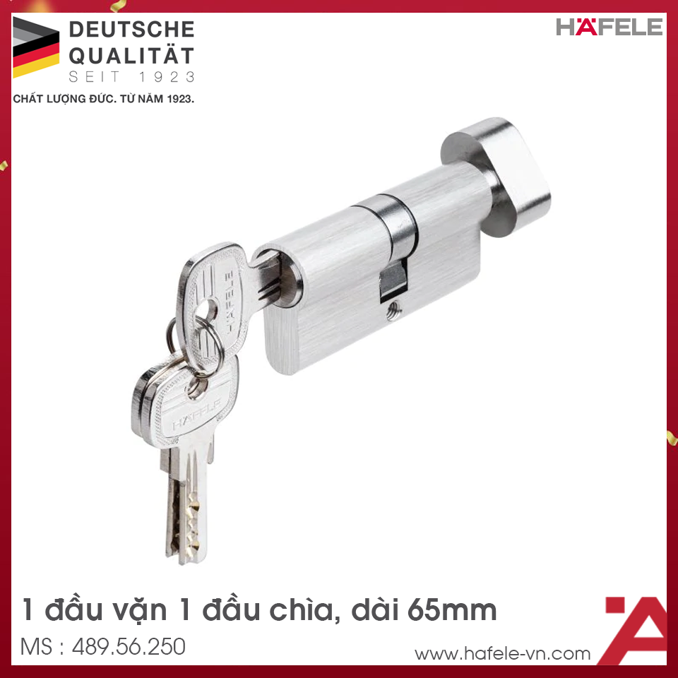 Ruột Khóa 65mm 1 Đầu Vặn 1 Đầu Chìa Hafele 489.56.250