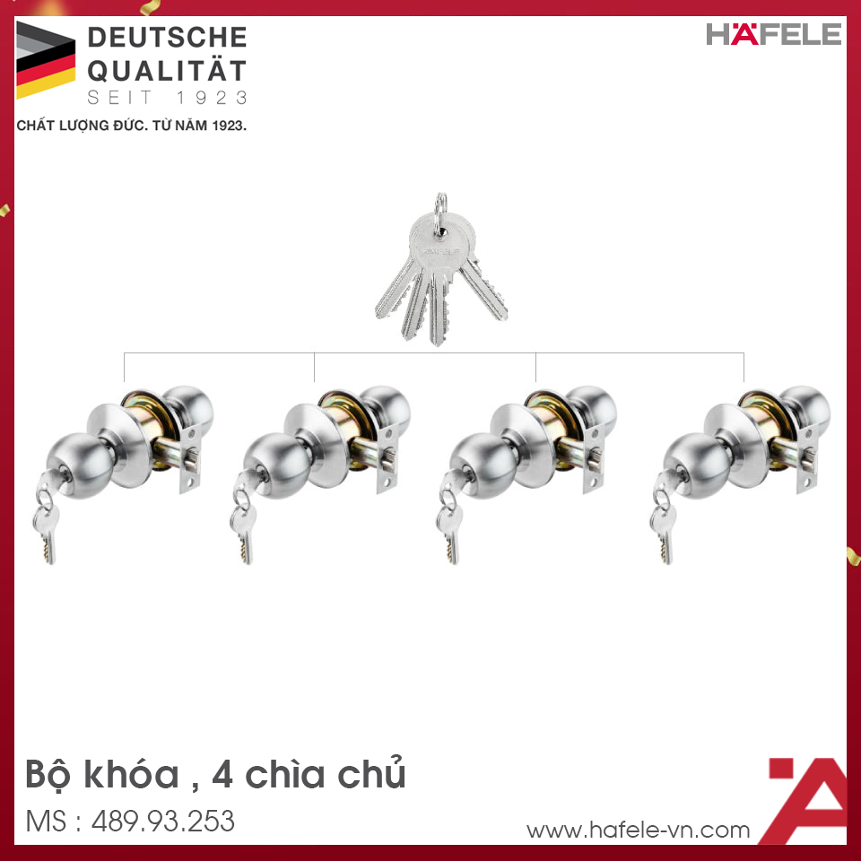 Bộ Khóa 4 Ổ Khóa Tròn Và Chìa Chủ Hafele 489.93.253