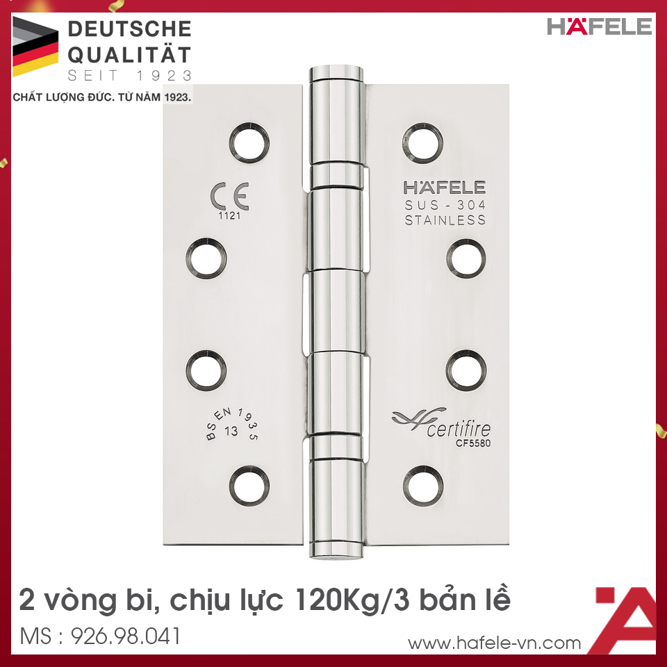 Bản Lề Lá Chống Cháy 2 Vòng Bi 120Kg Hafele 926.98.041