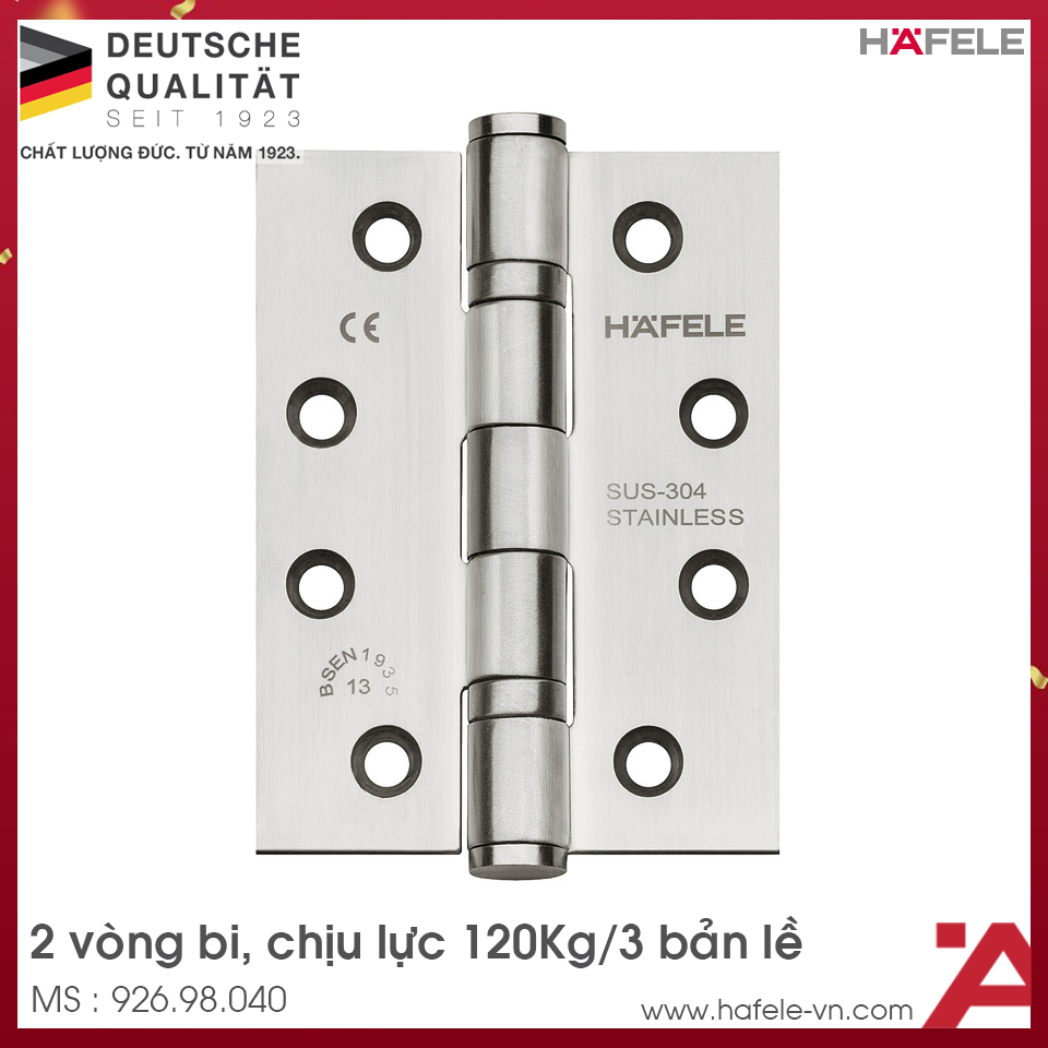 Bản Lề Lá Chống Cháy 2 Vòng Bi 120Kg Hafele 926.98.040