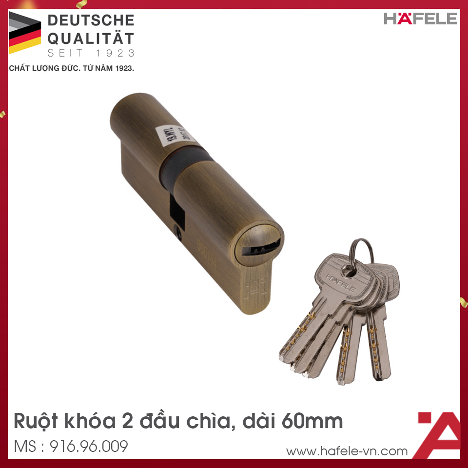 Ruột Khóa 2 Đầu Chìa Dài 60mm Hafele 916.96.009