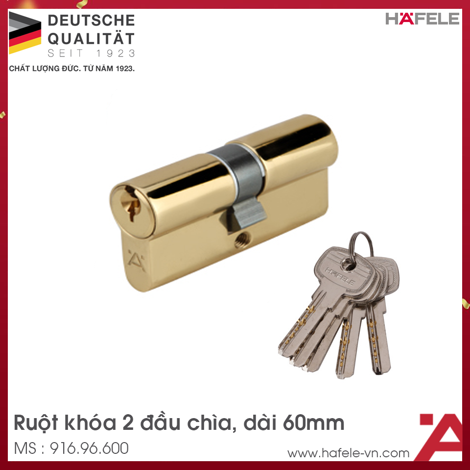 Ruột Khóa 2 Đầu Chìa 60mm Hafele 916.96.600