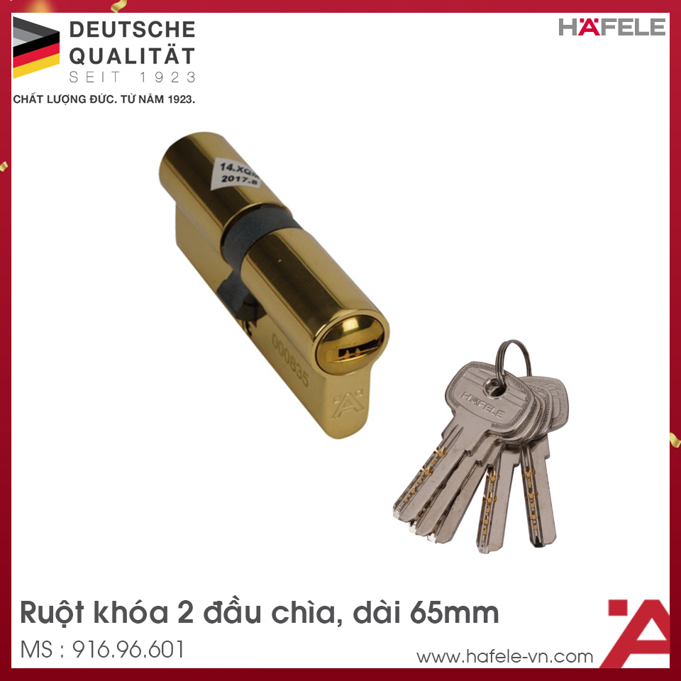 Ruột Khóa 2 Đầu Chìa 65mm Hafele 916.96.601